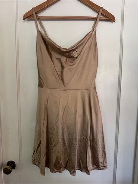 Taupe Cowl Neck Spaghetti Strap Mini Dress